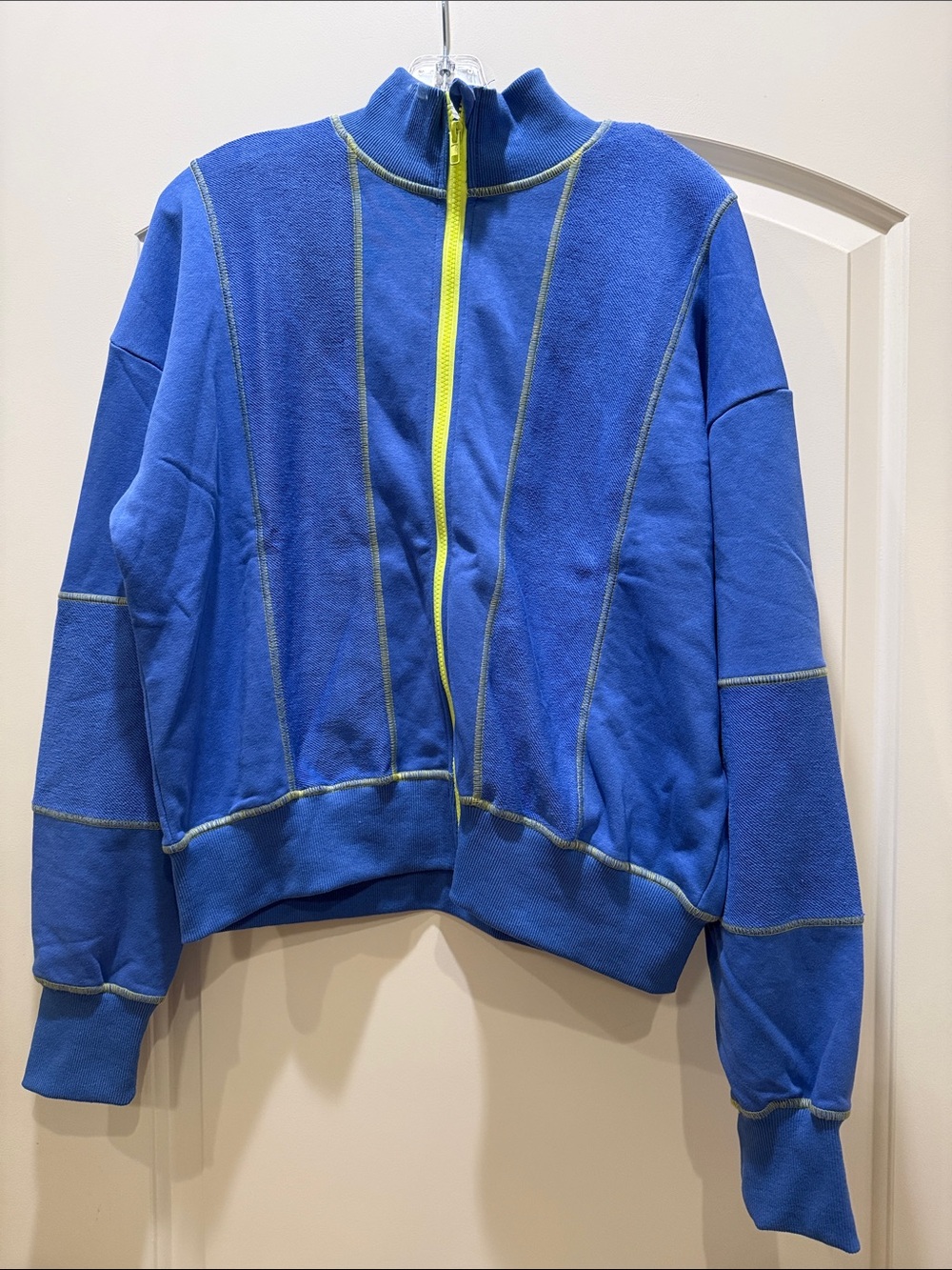 Women's Blue Zip-Front Fleece Jacket with Contrast Stitching